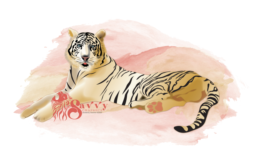 Vector White Tiger Savvy Graphics, by Kimberly Annette ©2023